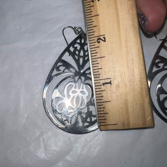 Stainless Steel Large Filigree Teardrop Earrings - Picture 6 of 8